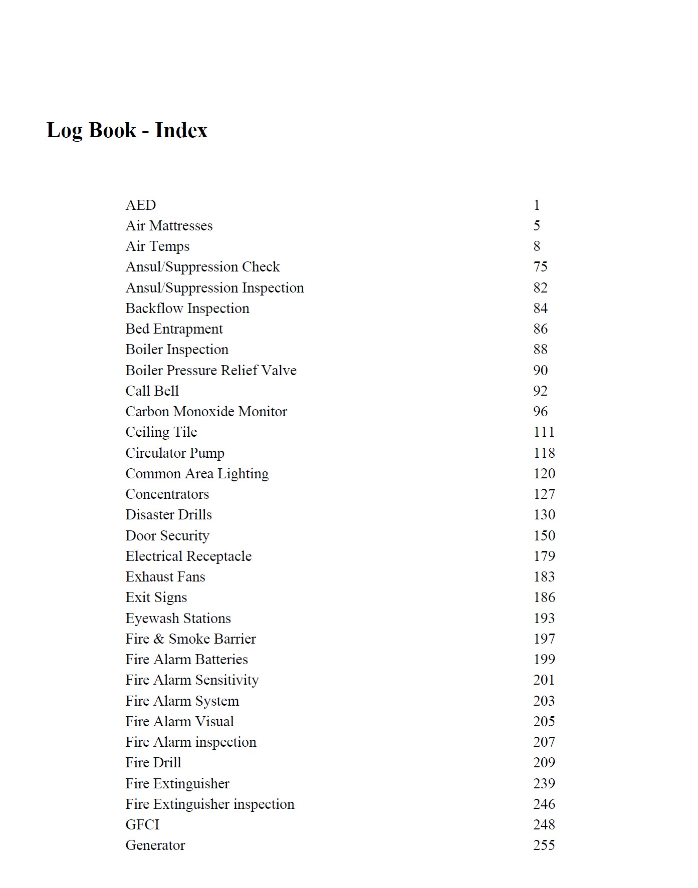 REQQER Log Book index page