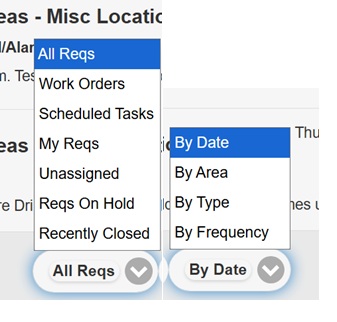 REQQER Mobile work-list filters and grouping choices