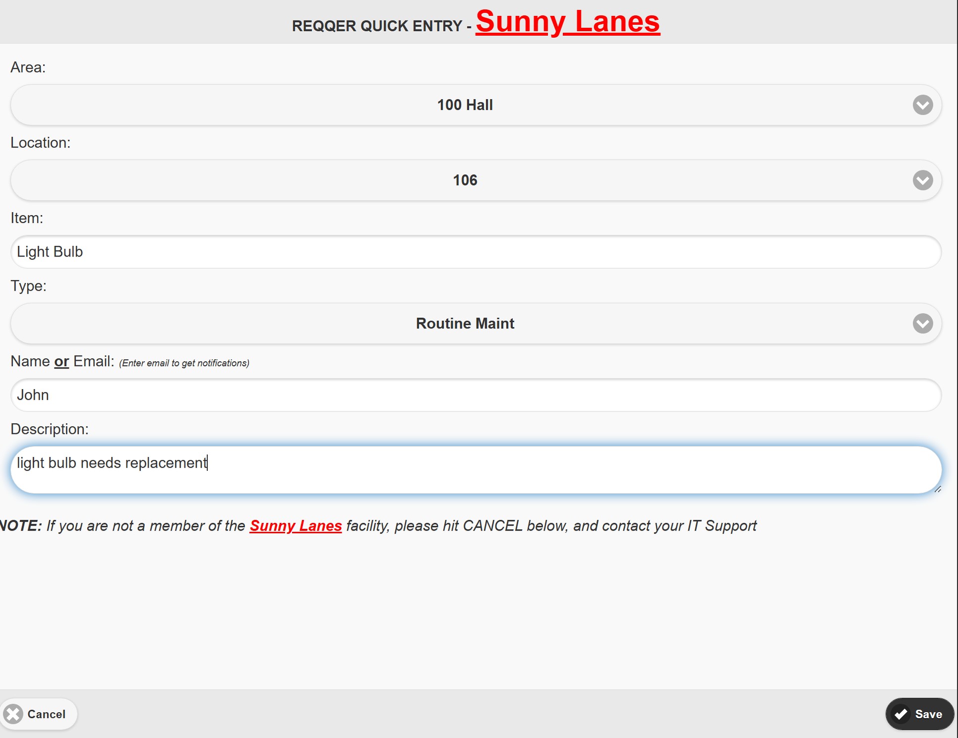 REQQER Quick Entry desktop request form