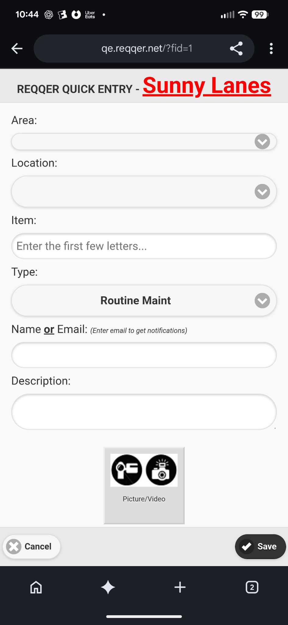REQQER Quick Entry mobile request form with image capture